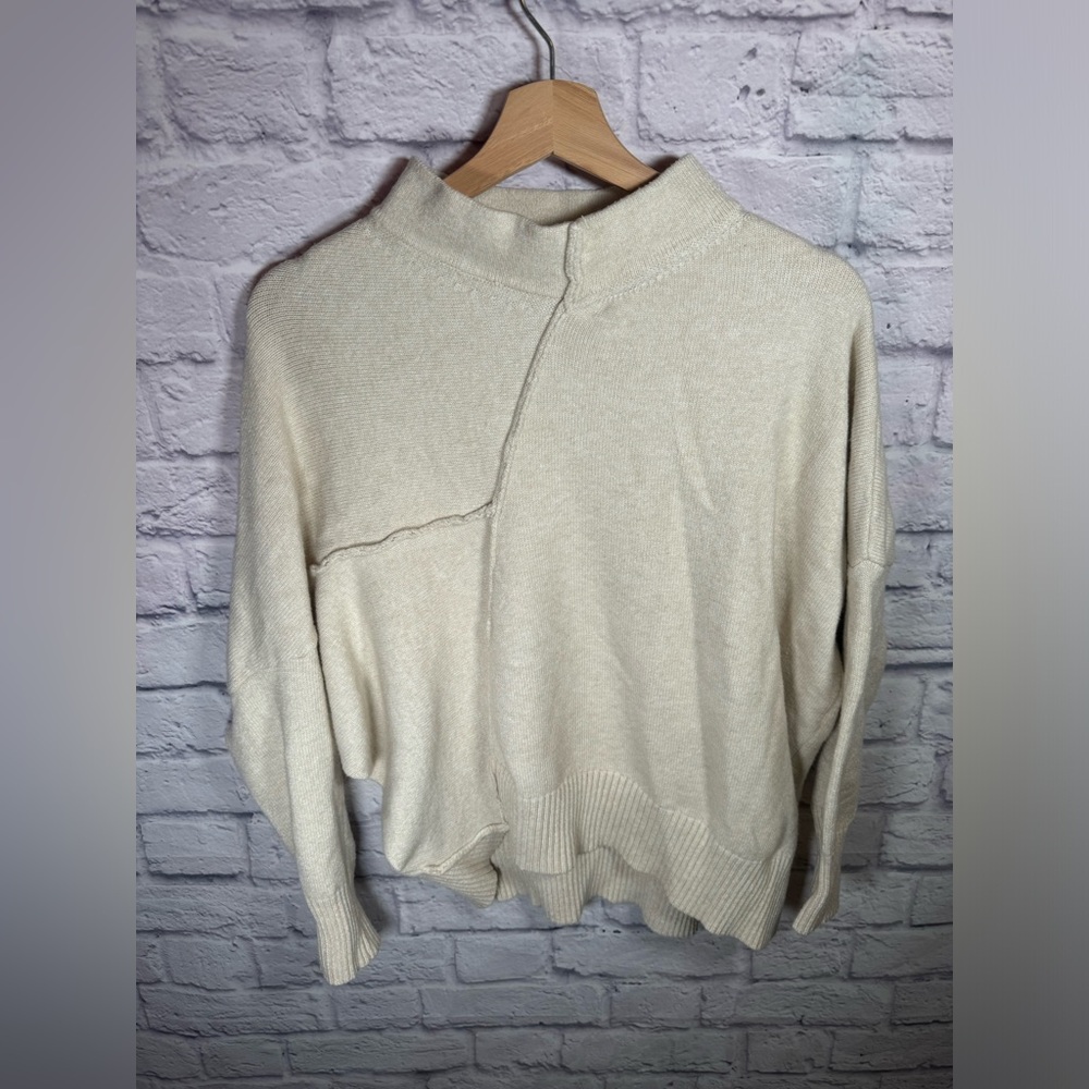 Grade & Gather Asymmetrical Sweater Womens Small Cream Knit Mock Neck Wool Blend